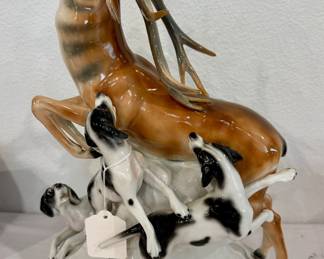 LARGE STAG HUNT PORCELAIN STATUE