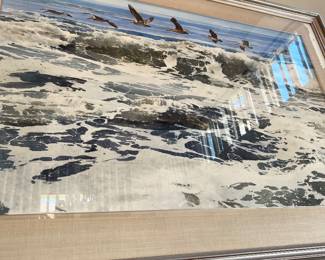 Very large, gorgeous watercolor painting of the ocean with birds $800 firm