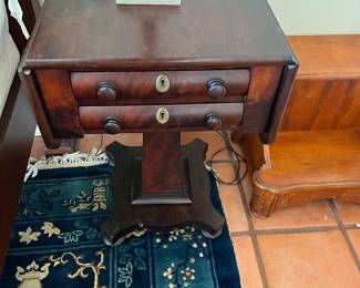Pair, empire bedside tables, Peking rug