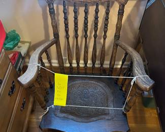 Rocking Chair Oak and Metal Seat Embroidered 