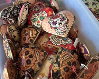 FREE TABLE-chipped Day of Dead hearts that do not want to be landfill.