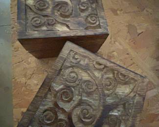 FREE TABLE-CARVED WOOD BOXES NEEDING HELP
