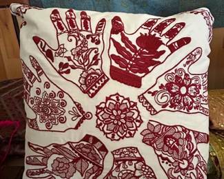 Embroidered hand pillow with insert. Discount table.