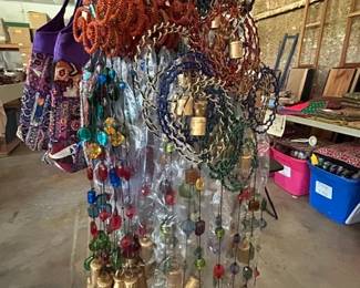 Hanging glass and bell mobiles. Discount table. Lovely gift idea and cheap.