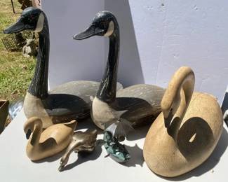 Geese and Swan Figurines Made of Wood Brass