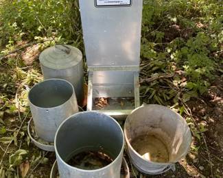 Vintage Grain Feeders Featuring Brower Hog Feeder  Metal Bucket