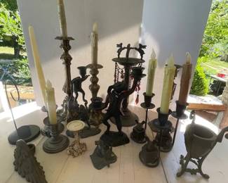 Mixed Material Lot Of Candlestick Holders