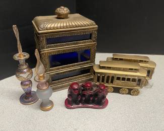 Brass Decor With Cinnabarre Monkeys  Perfume Bottles