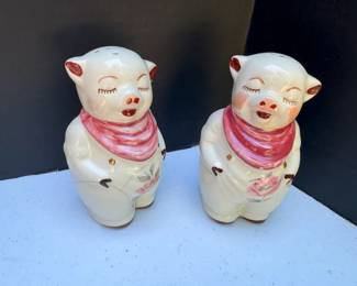 Antique Pig Salt  Pepper Shakers