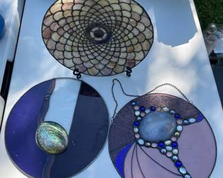Handmade Stained Glass Suncatchers Made With Glass Beads Agate  Abalone Shell