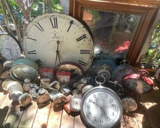Vintage  Decorative Clocks w Wood Mirror