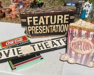 Home Theater Decorations with Wall Signs and Popcorn Planter