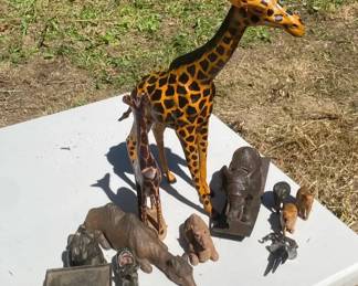 Metal Elephants and Wooden Giraffes with Camels and Wood Mammoths