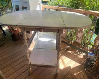 Vintage Wood Rolling Farm Table w Drawer And Shelves