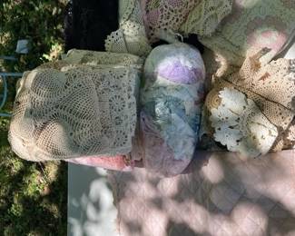 Mystery Lot Of Crocheted Doilies Table Cloths Lace  More For Crafting
