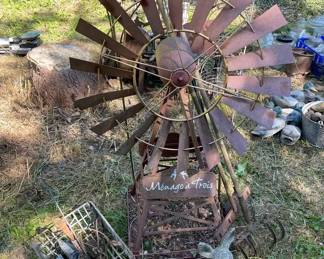 Rusty Yard Decor Including Mnage A Trois Metal Windmill  Concrete Fawn