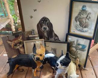 Cat And Dog Figurines  Prints Metal And Wood