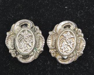 .800 Silver Floral Motif Clip Earrings