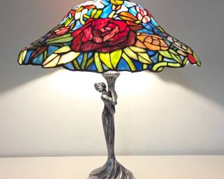 Stained Glass Lamp With Female Figure Base