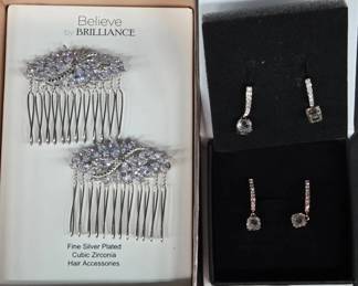 Silver-Plated Hair Combs and Earrings Set