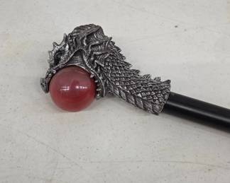 Cane With Dragon Motif Handle and Red Orb