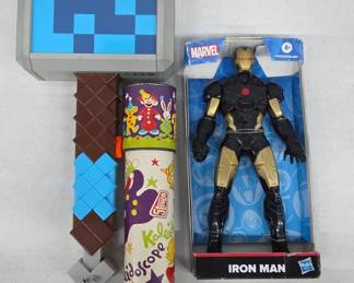 Iron Man Figure, Kaleidoscope, and Toy Hammer
