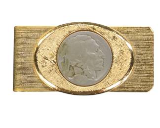 Gold-Tone Money Clip With Buffalo Nickel