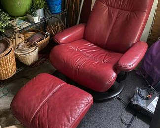 Lot 51: Palliser Red leather Recliner & Ottoman 