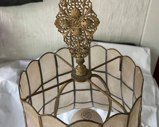 Lot 32: Capiz Lamp with Antique Brass Ormolu Finial