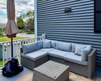 Outdoor Wicker Sectional Sofa, Ottoman & Umbrella