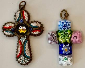 Vintage Micro Mosaic Cross & Murano Glass Cross