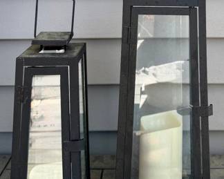 (2) Tapered Metal Lanterns with Flameless Candles