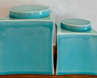 (2) Crackle Glaze Canisters 
