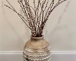 Pottery Barn Floor Vase with Pussy Willows