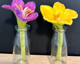 Felt Flowers in Milk Bottles