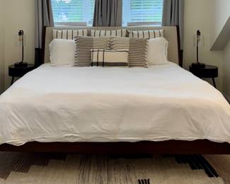 West Elm Mid-Century Upholstered King Bed & West Elm Linens