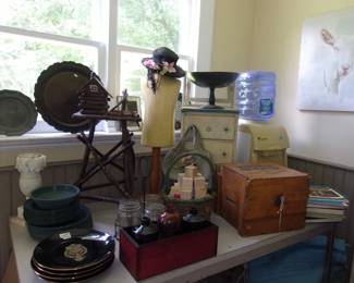 Wooden Box, Water Cooler, Small Hat Form, Dishes, etc