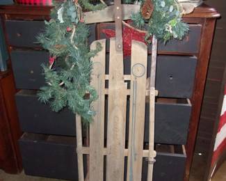 Vintage Wooden Sleigh Decorated for Christmas