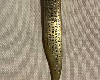 Brass Cheshire Cat letter opener