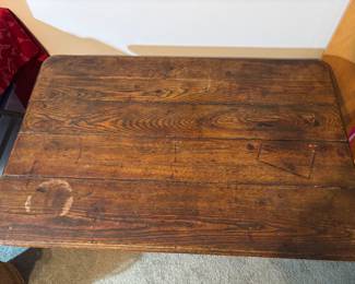 The top. Antique/Primitive Oak Coaching Table. Super cool item. We thinks it dates from the early to mid-19th century