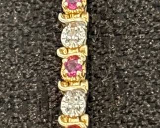 14k Gold Bracelet W Diamond  Ruby