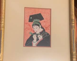 woodblock print titled "Les Jades" or The Jade Lady by French artist Paul Jacoulet--
