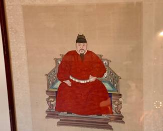 Imperial Chinese portraiture in formal red attire--ink and color on silk