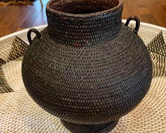 early 20th c  Filipino "Ulbong" rice basket woven from bamboo