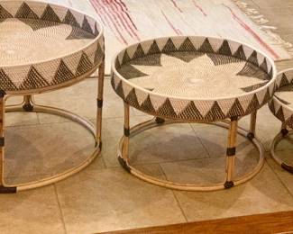 set of three Rattan stacking tray tables
