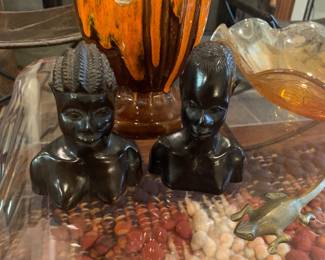 vintage hand carved Ebony wood African busts