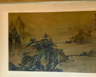 framed Japanese landscape on silk
