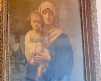 very large 1920's era Madonna and Child with early wavy glass