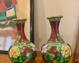 vintage Chinese cloisonne enameled vases
