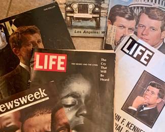large box filled with mid 1960's news magazines--Kennedy, race issues, Viet Nam War